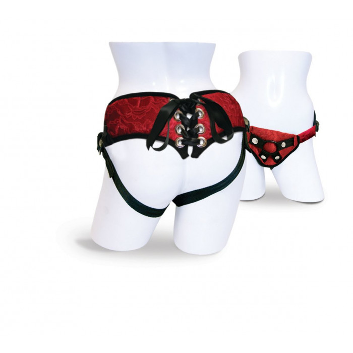 Трусы для страпона Sportsheets - Lace Corsette Strap-on Red с корсетной утяжкой, очень красивые