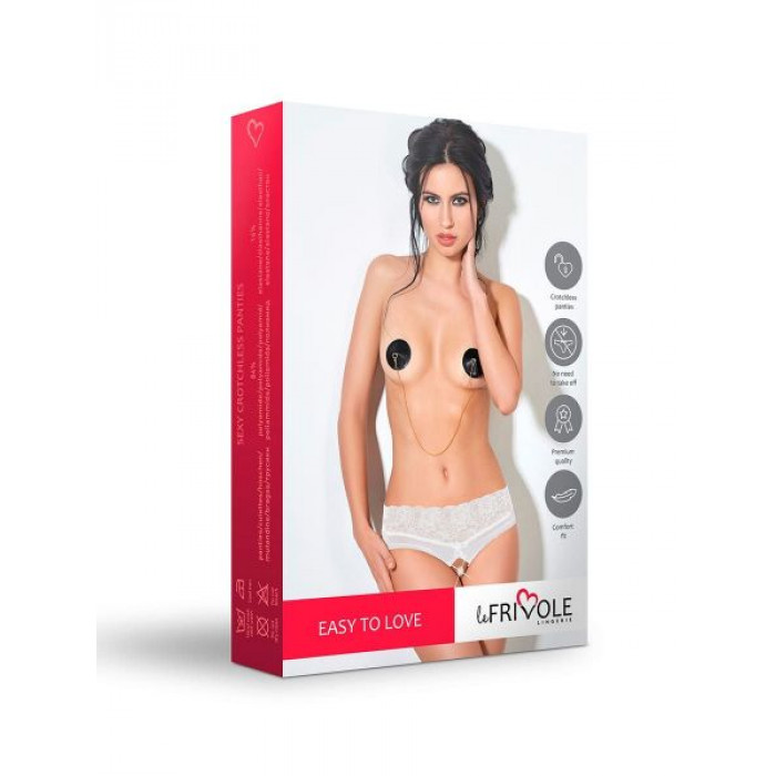 Трусики с разрезом белые кружево LeFrivole, S/M, 42-44