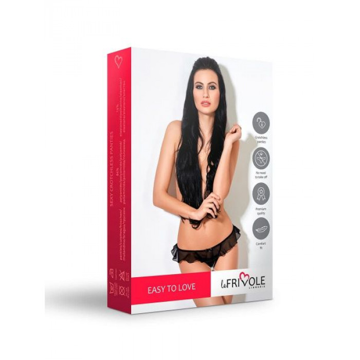 Трусики з розрізом зі спідницею чорні LeFrivole L / XL, 46-48