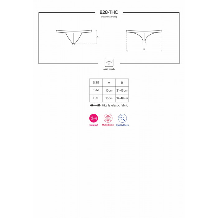 Мереживні танги з доступом Obsessive 828-THC-1 crotchless thong S/M, чорні