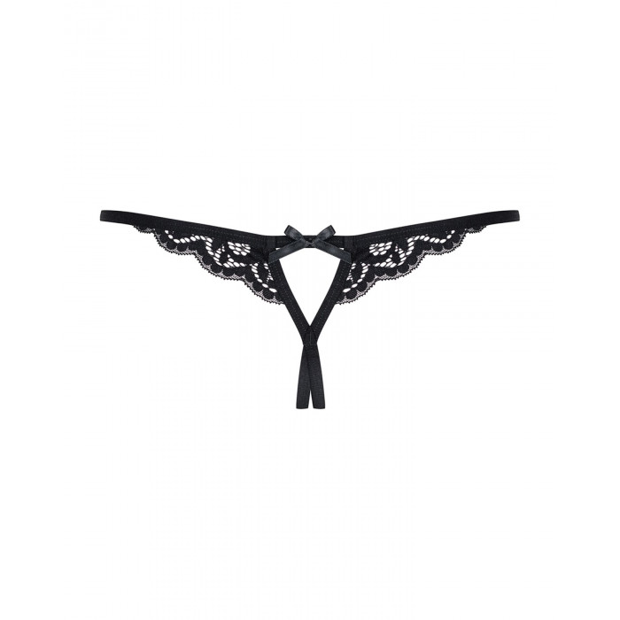 Мереживні танги з двома отворами Obsessive 831-THC-1 crotchless thong S/M, чорні, бантики