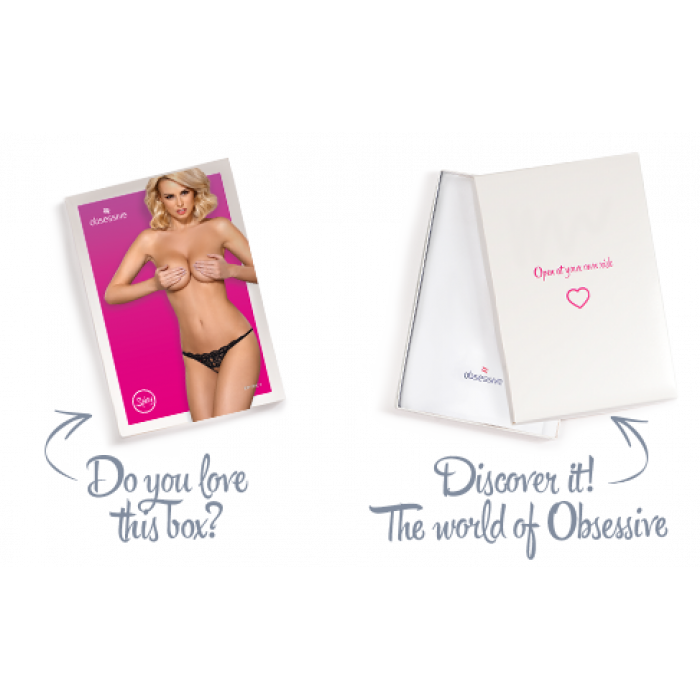 Мереживні танги з двома отворами Obsessive 831-THC-1 crotchless thongL/XL, чорні, бантики