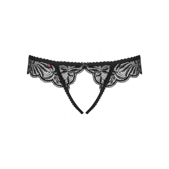 Мереживні танга з доступом Obsessive Contica crothchles thong L/XL, чорні
