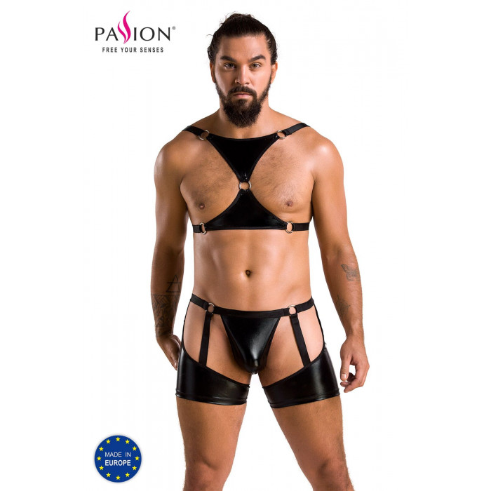 Комплект еротичної чоловічої білизни Passion 047 Set John L/XL Black, труси, портупея