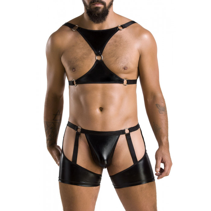 Комплект еротичної чоловічої білизни Passion 047 Set John XXL/XXXL Black, труси, портупея