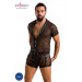 Комплект сетчатого мужского белья Passion 052 Set Michael L/XL Black, рубашка, боксеры, заклепки