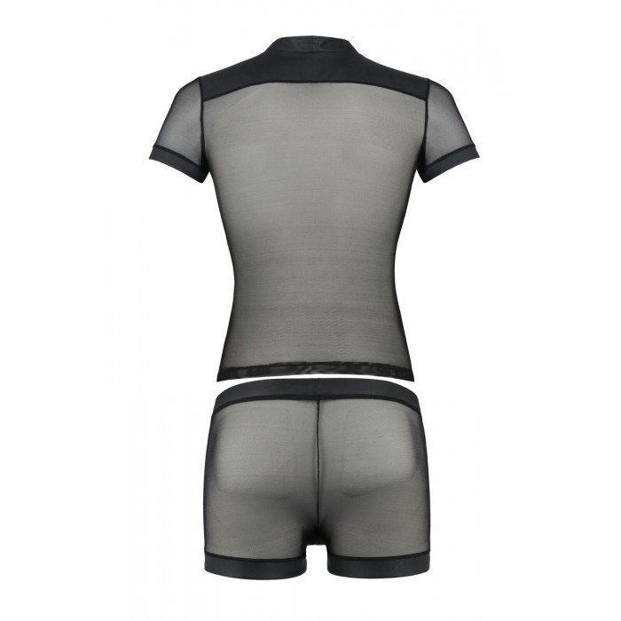 Комплект сетчатого мужского белья Passion 052 Set Michael L/XL Black, рубашка, боксеры, заклепки