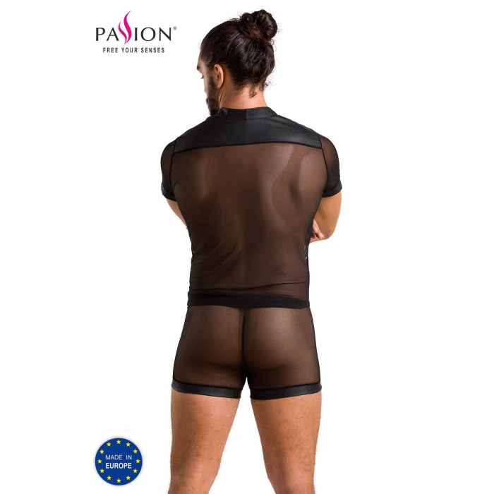 Комплект сетчатого мужского белья Passion 052 Set Michael L/XL Black, рубашка, боксеры, заклепки