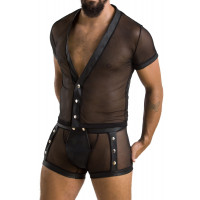 Комплект сітчастої чоловічої білизни Passion 052 Set Michael XXL/XXXL Black, сорочка, боксери, закле