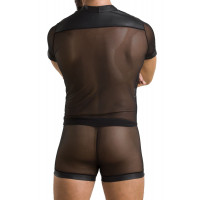 Комплект сітчастої чоловічої білизни Passion 052 Set Michael XXL/XXXL Black, сорочка, боксери, закле