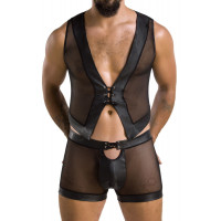 Комплект чоловічої білизни на шнурівці Passion 053 Set William XXL/XXXL Black, жилет, боксери