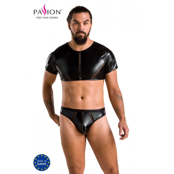 Комплект чоловічої білизни під латекс Passion 057 Set Peter XXL/XXXL Black, кроп-топ, стринги