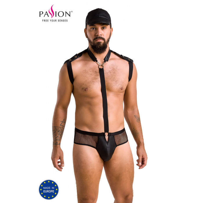 Комплект еротичної чоловічої білизни Passion 038 John XXL/XXXL Black, боді, кепка