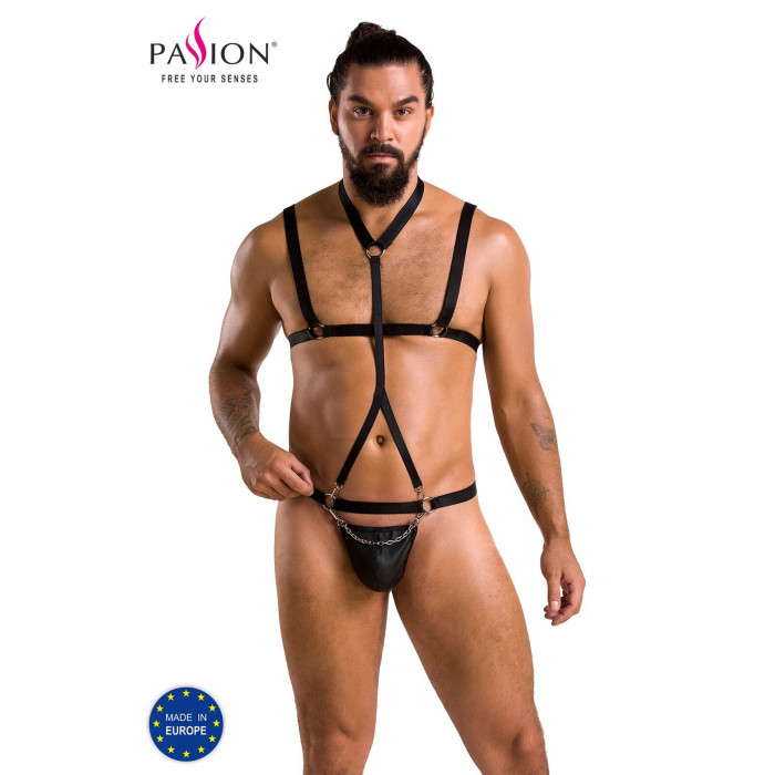 Комплект мужского белья из стреп Passion 039 Set Andrew L/XL Black, стринги, шлейка