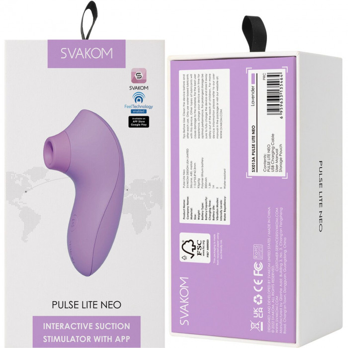 Вакуумный стимулятор Svakom Pulse Lite Neo Lavender, управляется со смартфона