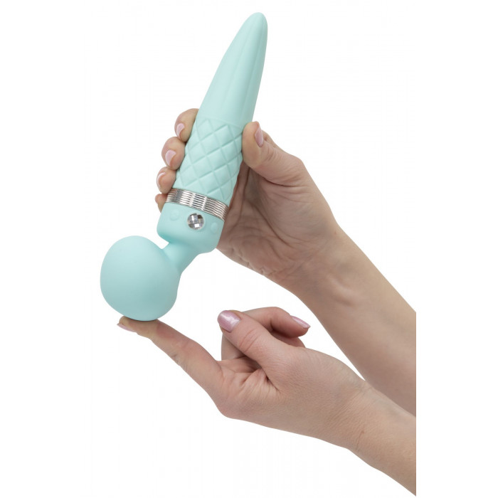 Вібромасажер 2в1 PILLOW TALK - Sultry Teal, класичний масажер і вібратор з ротацією, підігрів